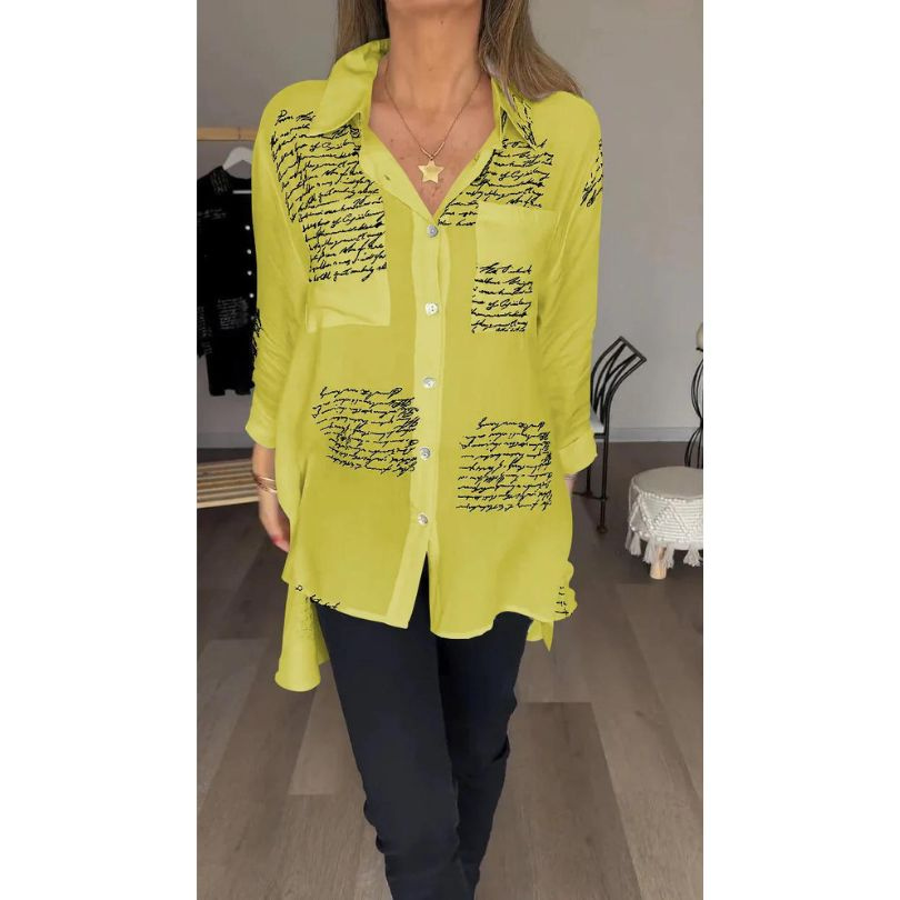 Levoire | Chemisier Femme Confortable Avec Imprimé Lettres Top Jaune