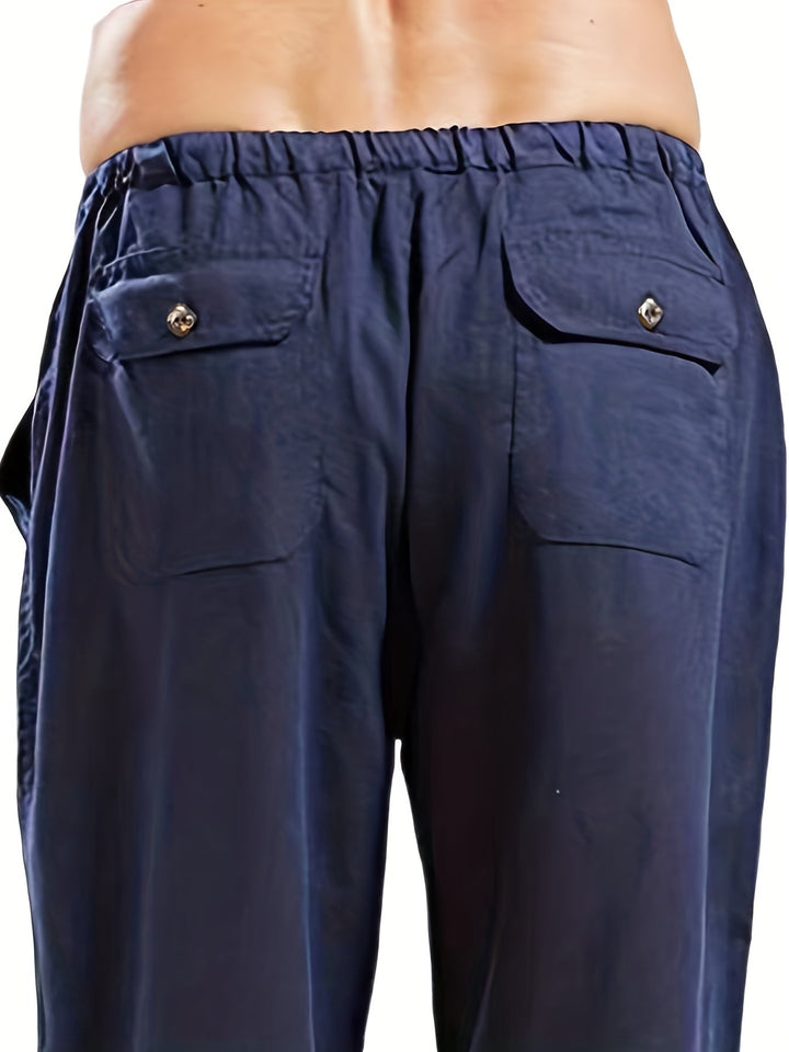 Levoire | Pantalons Pour Hommes En Mélange De Coton Et De Lin Avec Une Taille Élastique Décontractée