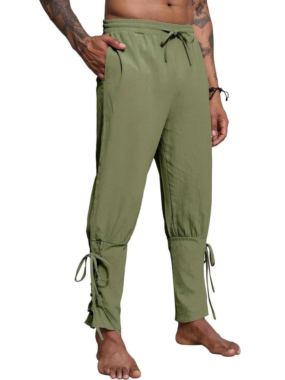 Levoire | Homme Coton Lin Mélange Bande De Publication Et Pantalon Harem