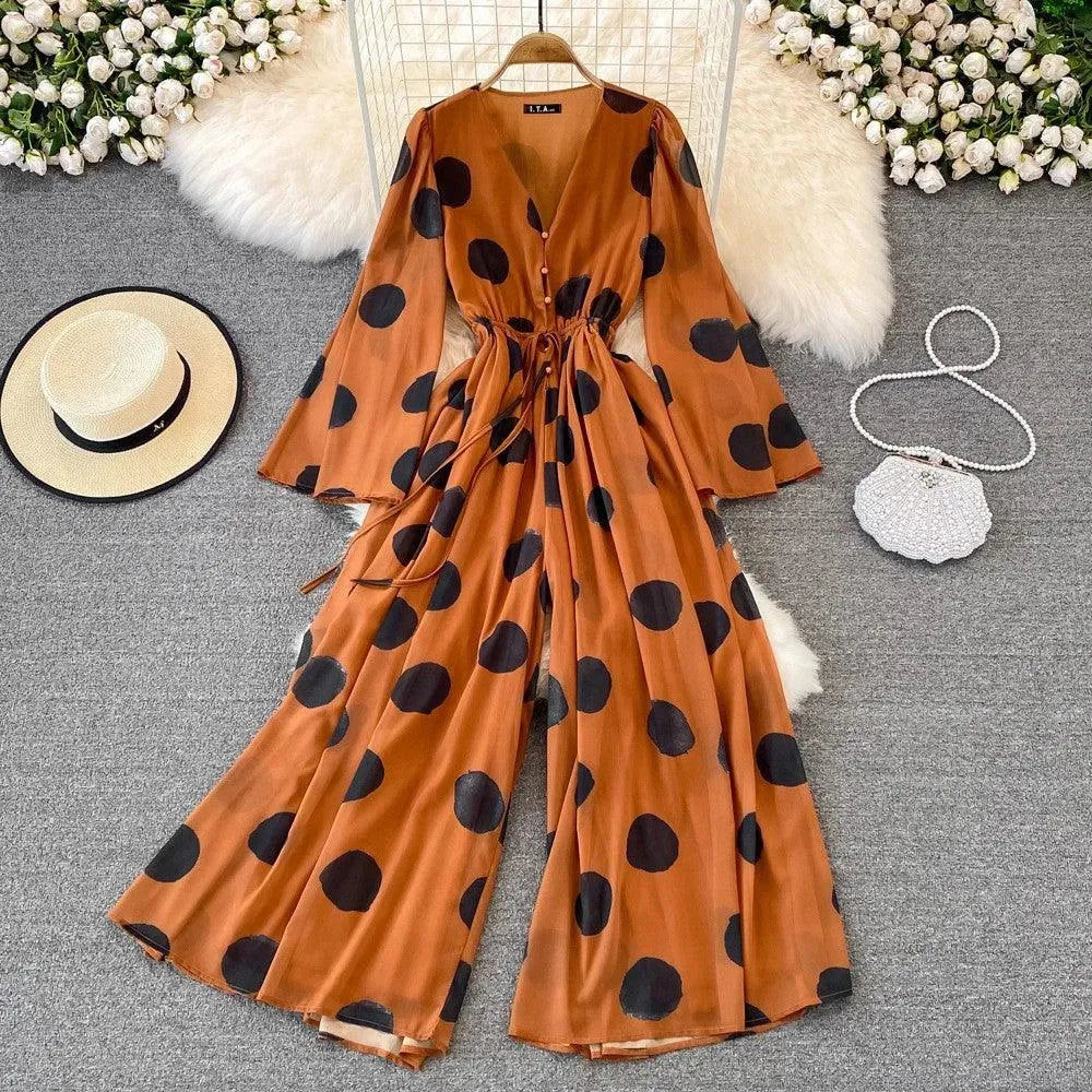 Levoire | Salopette à col V avec imprimé à pois Café Une taille