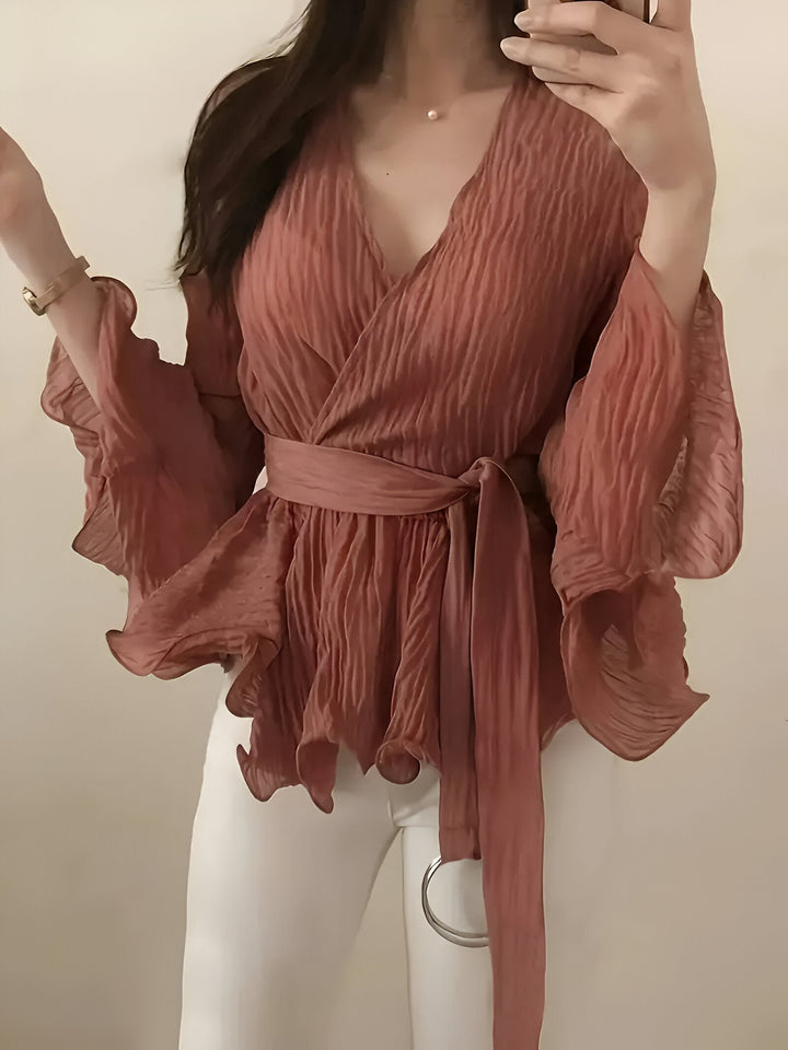 Levoire | Chemise À Col En V Avec Cordon Et Volants Rouge brique