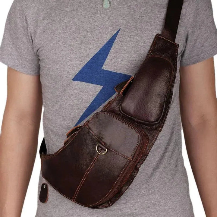 Levoire | Sac à bandouillère pour homme en cuir, première couche, sac décontracté en cuir de vache Type 1 Brun