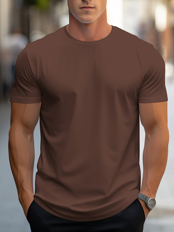 Levoire | T-Shirt Unicolore Pour Hommes Col Rond Couleur café