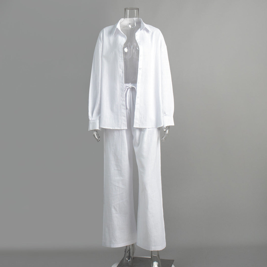 Levoire | Ensemble surdimensionné en coton composé d'une chemise et d'un pantalon Blanc