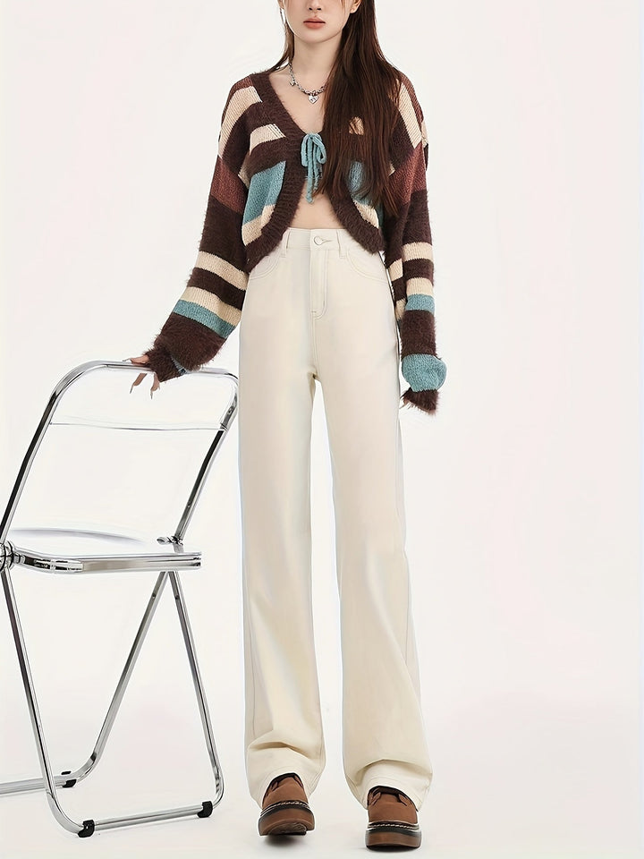 Levoire | Élégant Taille Haute Beige Clair Pantalons Larges Ivoire
