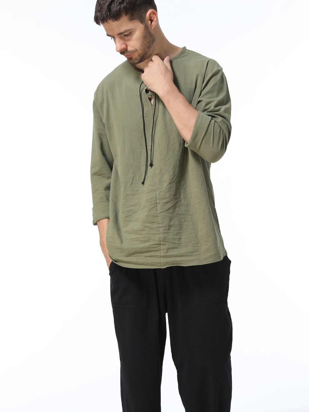 Levoire | T-Shirt Henley À Manches Longues En Mélange Coton-Lin Printemps/Automne
