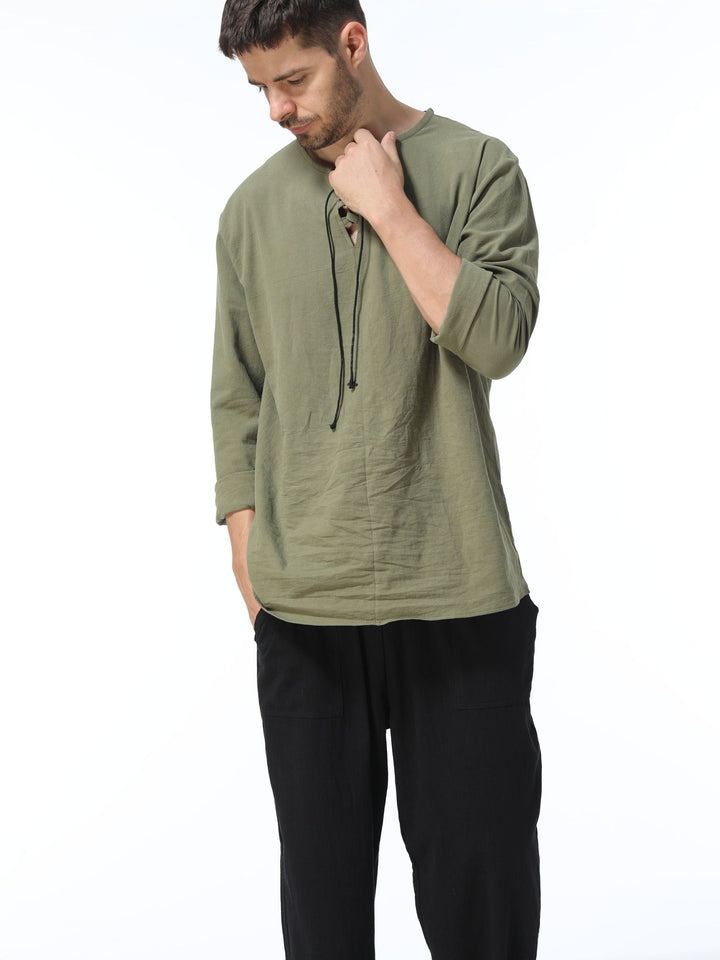 Levoire | T-Shirt Henley À Manches Longues En Mélange Coton-Lin Printemps/Automne