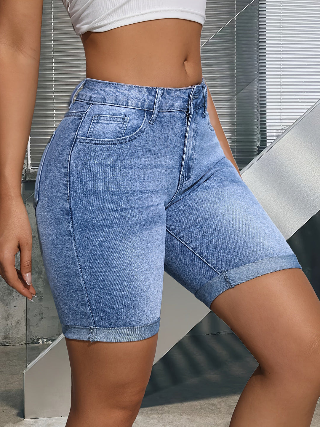 Levoire | Taille Haute Denim-Shorts Avec Ourlet Retourné