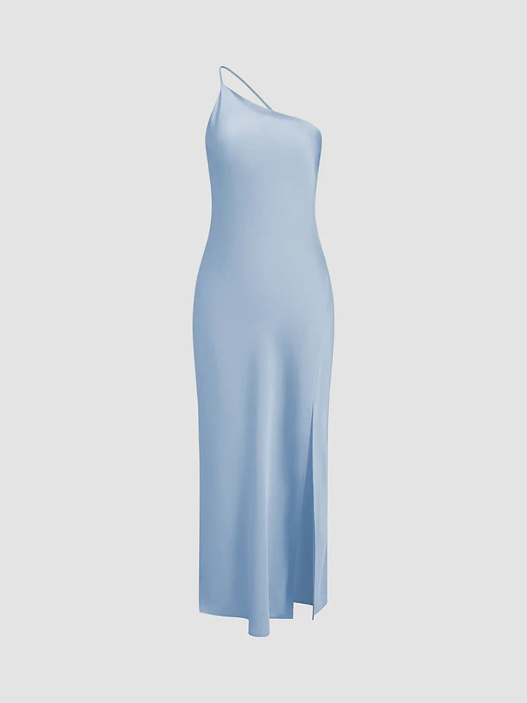 Levoire | Robe satin fendue élégante bleu