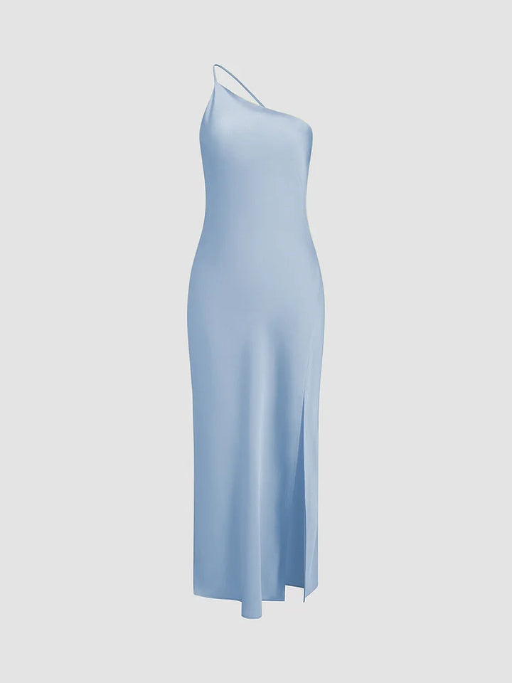 Levoire | Robe satin fendue élégante bleu