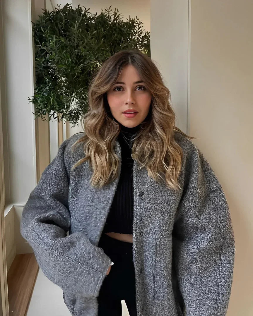 Levoire | Veste Chic à Col Rond avec Poche Gris