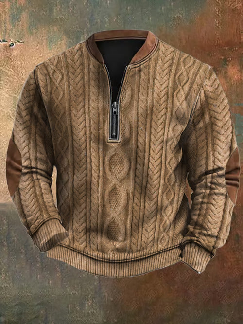 Levoire | Pull Vintage Tricoté Avec Fermeture Éclair Braun