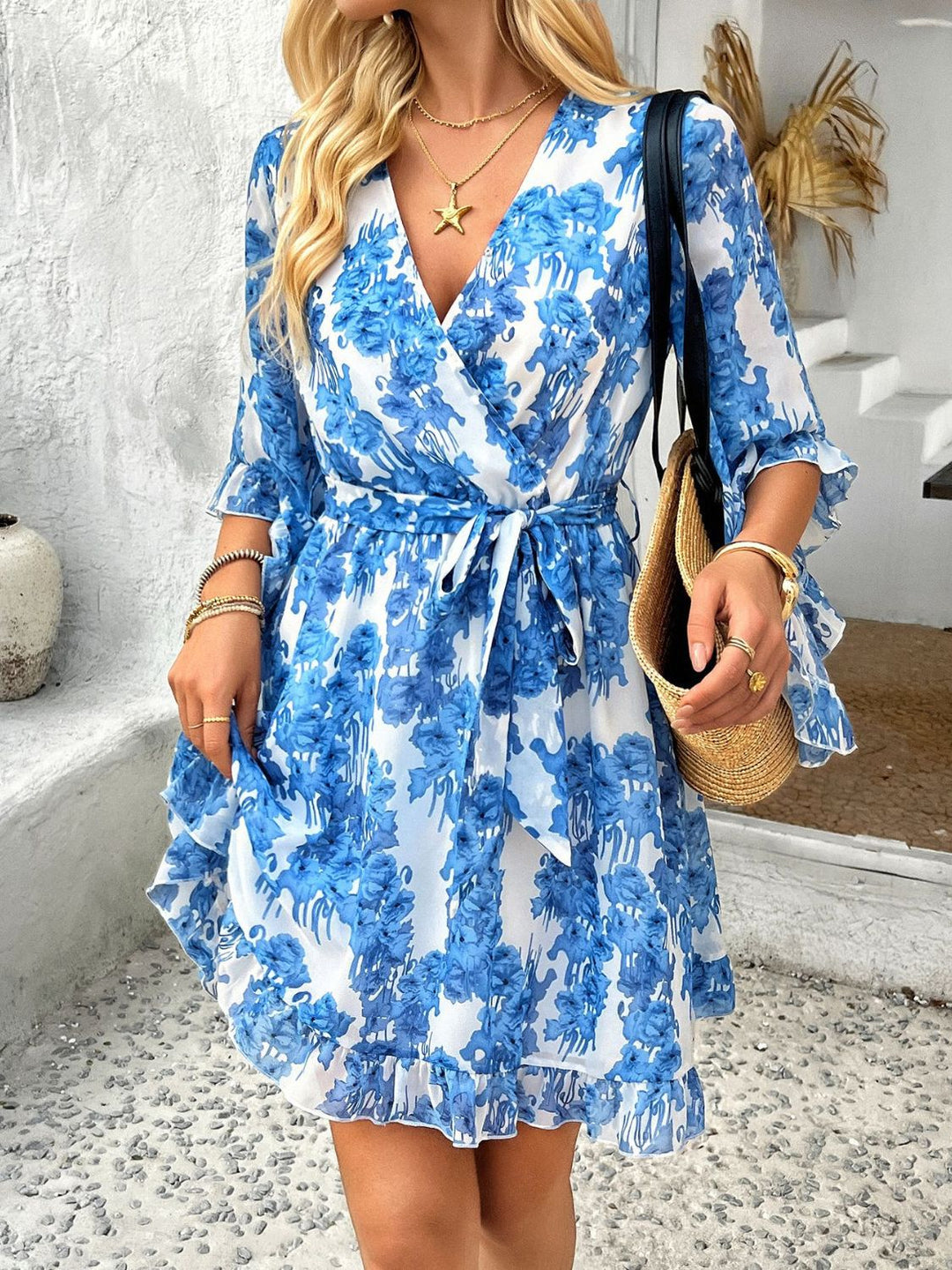Levoire | Robe Mini Imprimée À Enveloppé Femme Manches 3/4