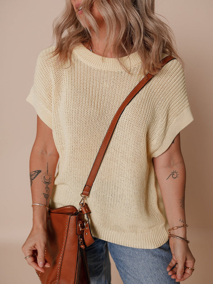 Levoire | Manches Courtes Col Rond Haut En Tricot Beige