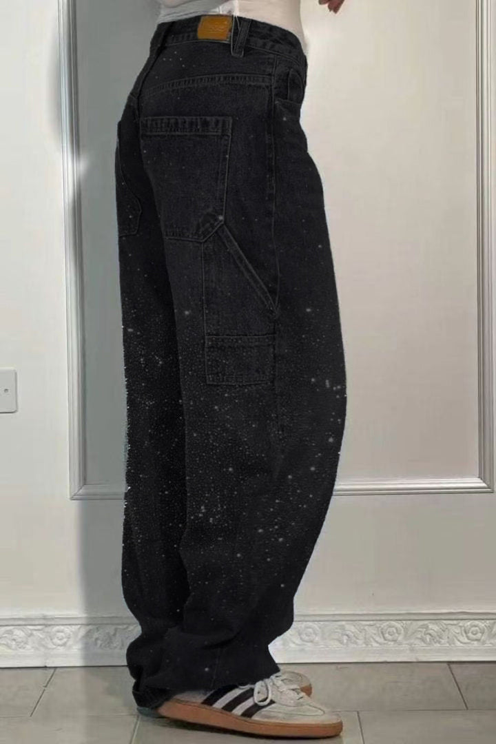 Levoire | Jean Pour Femmes Lavé Avec Des Détails En Strass Dans Une Coupe Large