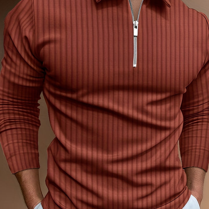 Levoire | Rayures Verticales Chemise Pour Hommes Avec Zip Et Manches Longues Amber