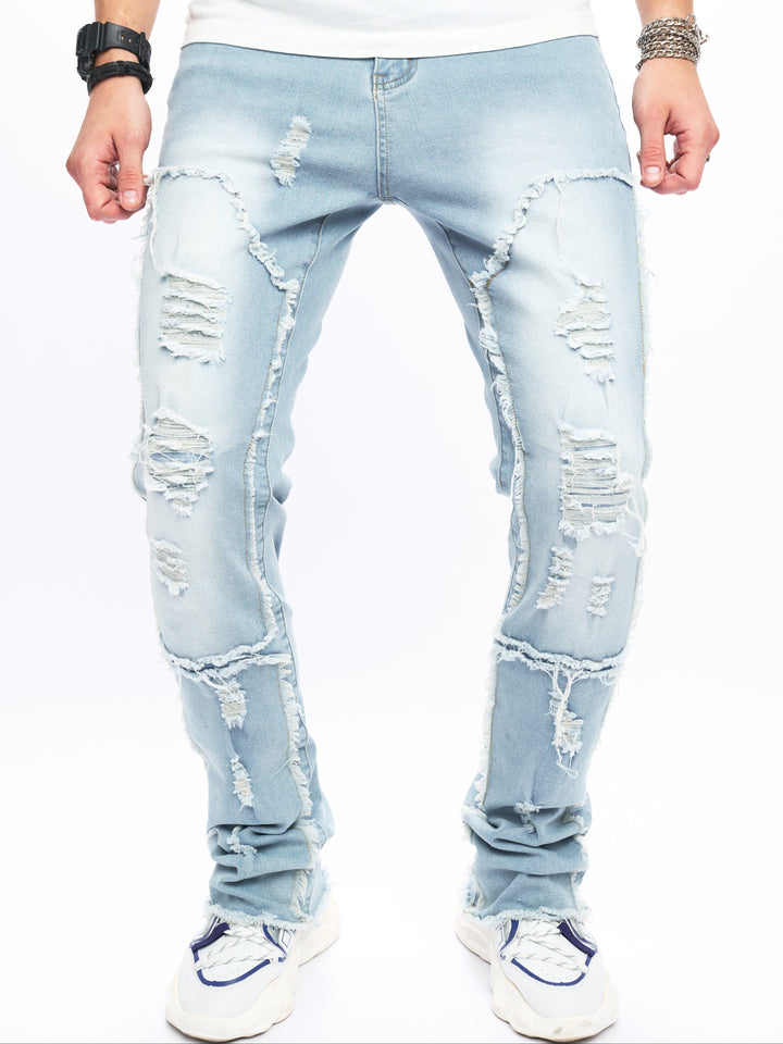 Levoire | Jeans Bootcut Homme Avec Détails De Éraflures Bleu clair