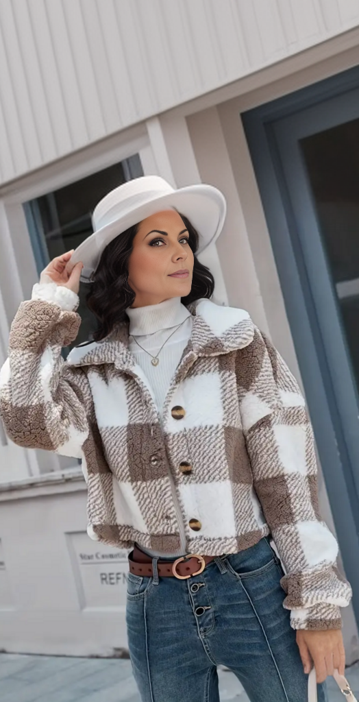 Levoire | Veste En Teddy Douce Courte Pour Femmes Khaki
