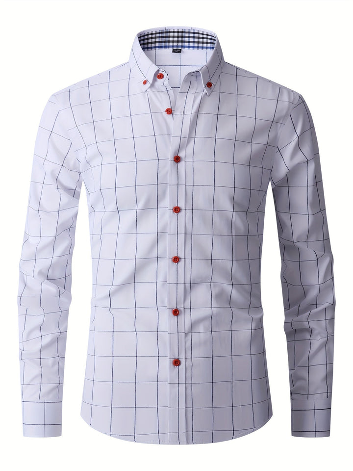 Levoire | Chemise D'Affaires À Carreaux À Manches Longues Blanc