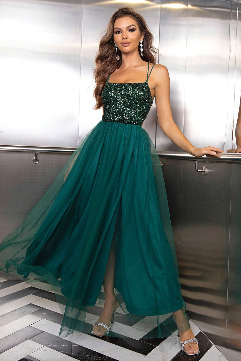 Levoire | Robe Dos Nu En Mesh Sans Manches À Lacets Vert