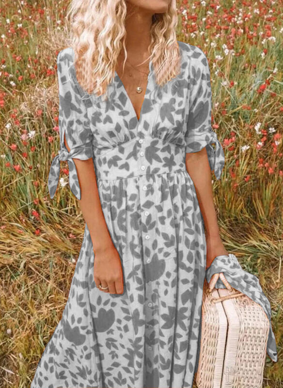 Levoire | Élégante Et Robe Maxi À Motif Floral Gris