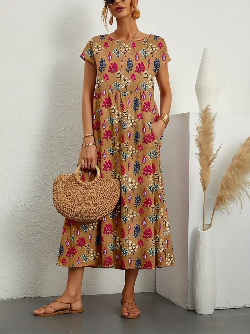 Levoire | Robe Élégante À Fleurs Khaki