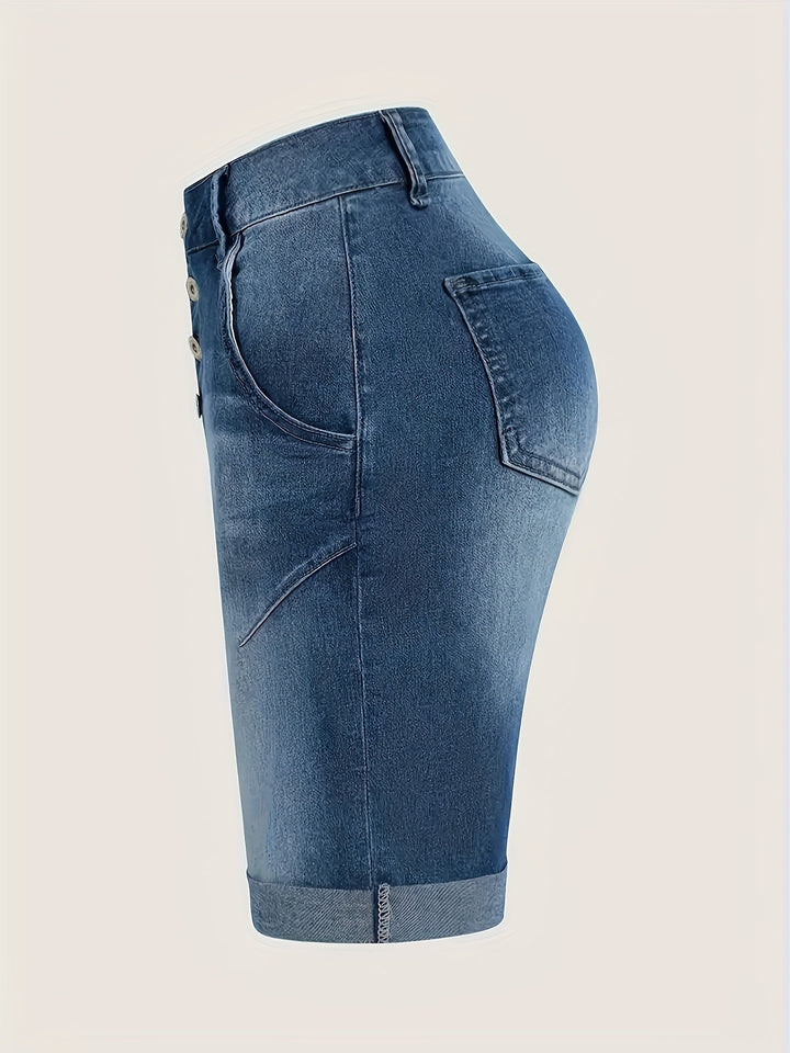 Levoire | Short En Jean Lavé Bleu À Taille Haute Et Ourlet Reversible