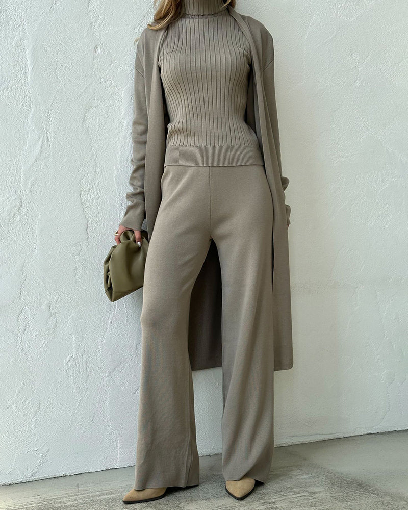 Levoire | Sans Manches Manteau En Tricot Long Pantalon Large Ensemble De Trois