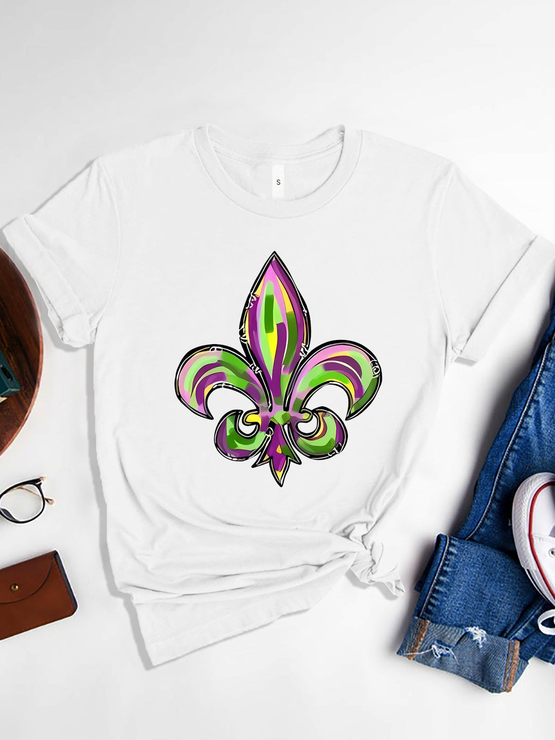 Levoire | Mardi Gras Graphique Col Rond Manches Courtes T-shirt Blanc