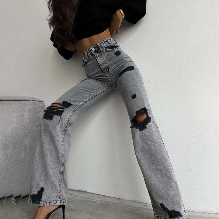 Levoire | Jeans taille haute droit long M1735 Gris