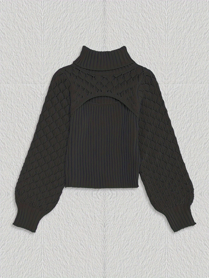 Levoire | Pull À Col Roulé Unicolore En Tricot Pointelle
