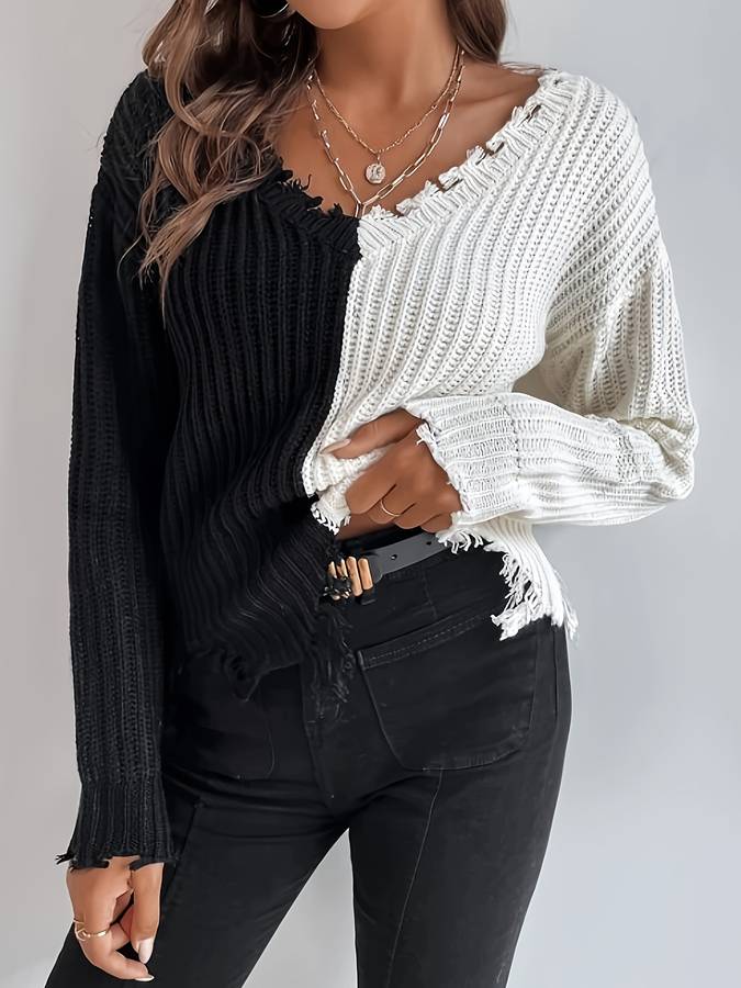 Levoire | Pull À Tricot Bicolore Avec Un Look Ébréché