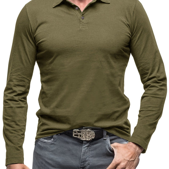 Levoire | T-Shirt Henley À Manches Longues Unies Pour Hommes Olive vert 1