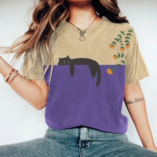 Levoire | T-Shirt Graphique Pour Chats Bicolore Pour Femmes Lilas