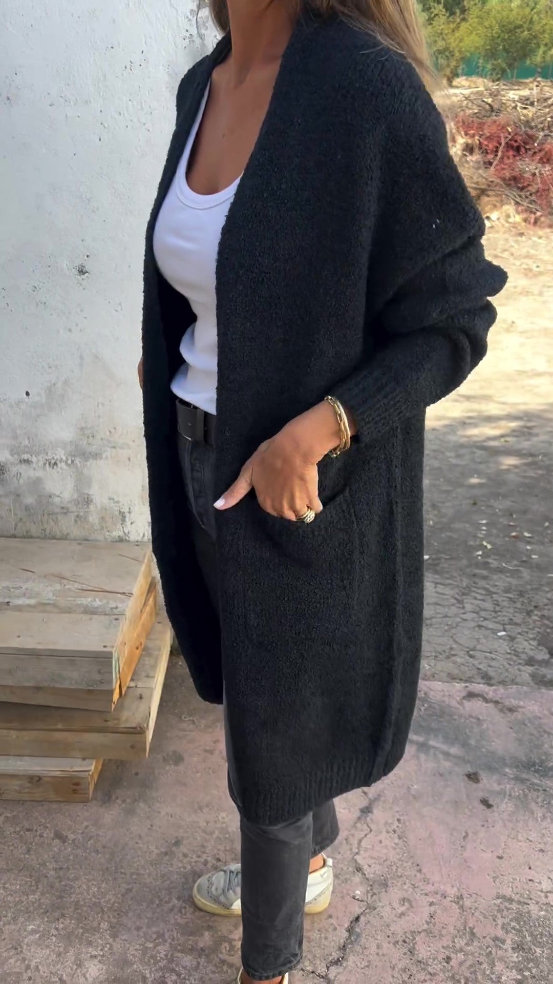 Levoire | Pull Pour Femme Décontracté En Grande Taille Tricoté Avec Poches Noir