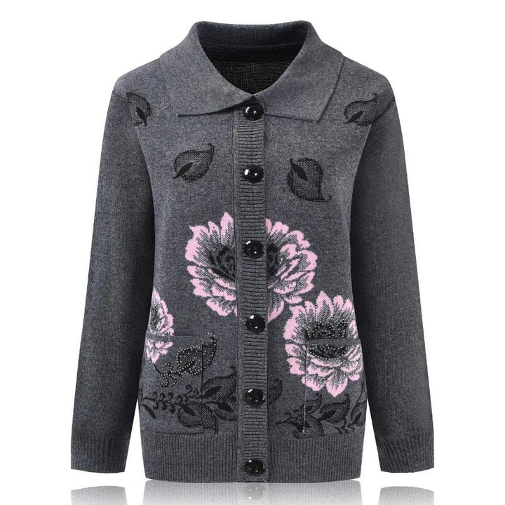 Levoire | Veste En Tricot Élégante Avec Broderie De Fleurs Gris Une taille