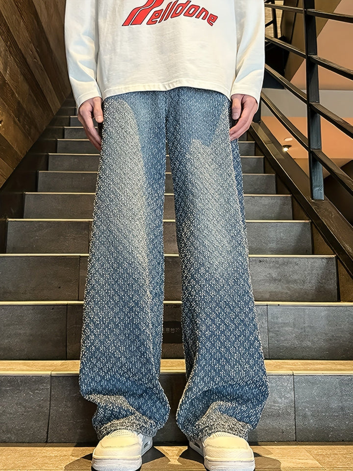 Levoire | Jeans En Denim Géométriques Décontractés Pour Hommes Bleu