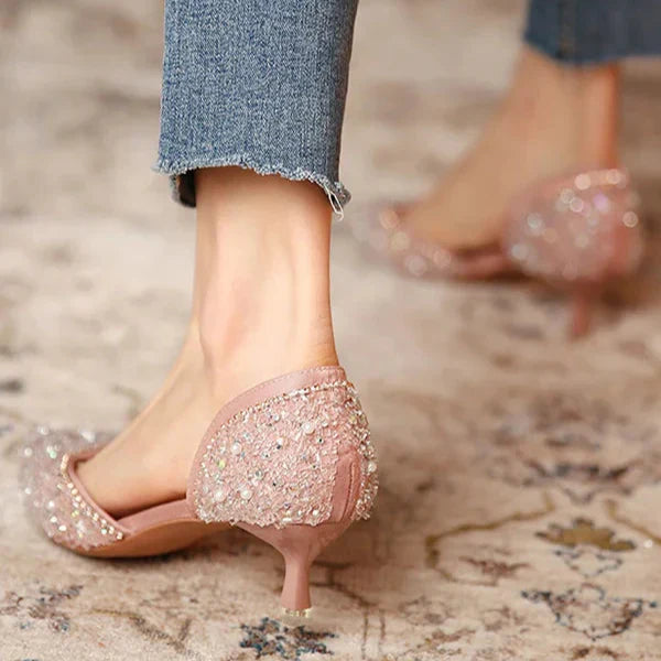 Levoire | Stylish Pointed Toe Shoes With Mid Heels, Featuring A Sparkling Surface