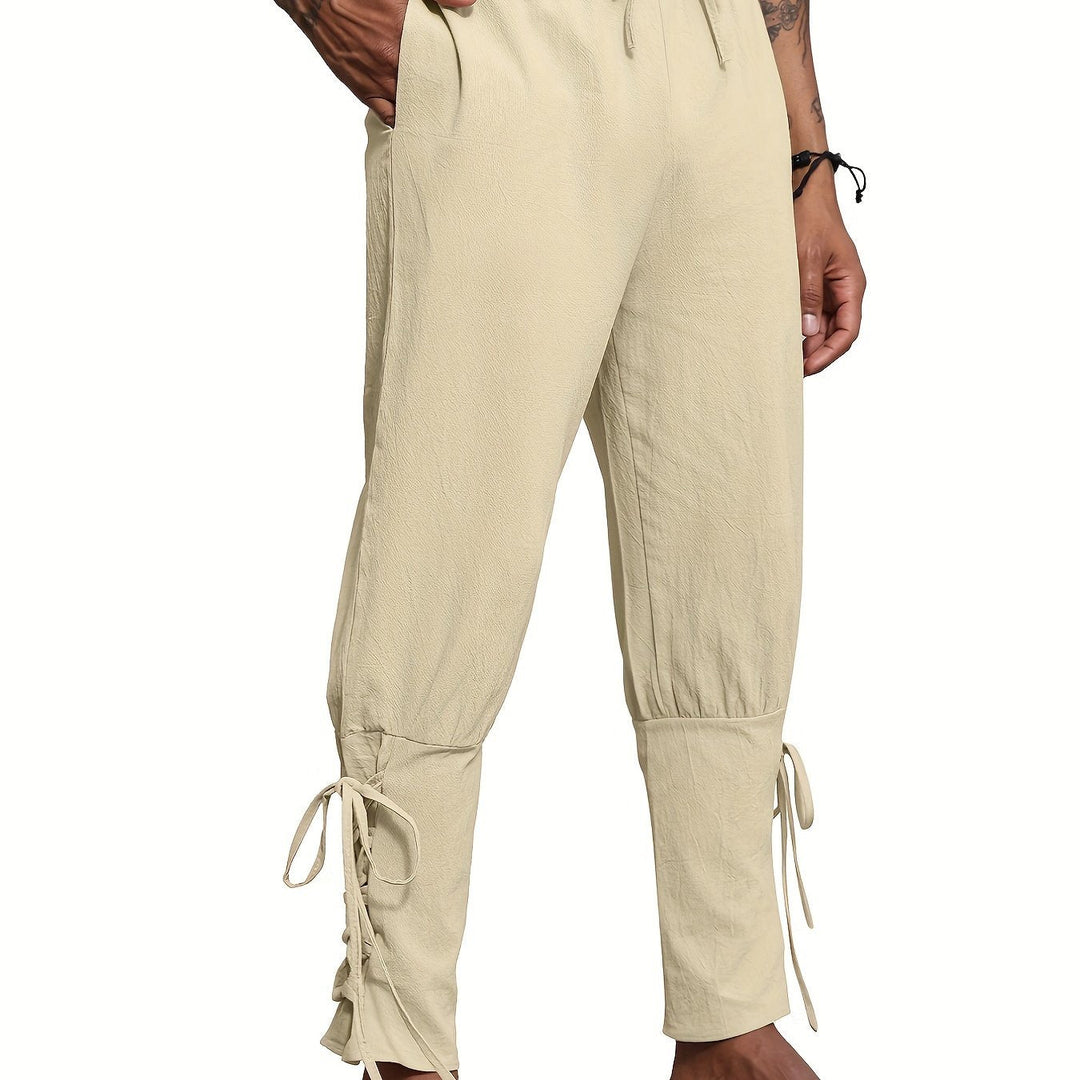 Levoire | Homme Coton Lin Mélange Bande De Publication Et Pantalon Harem