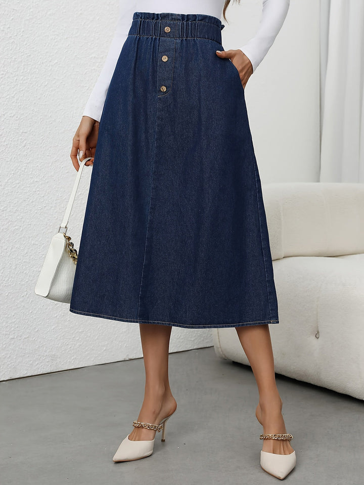 Levoire | Jupe Midi En Denim À Taille Haute Avec Fermeture À Boutons