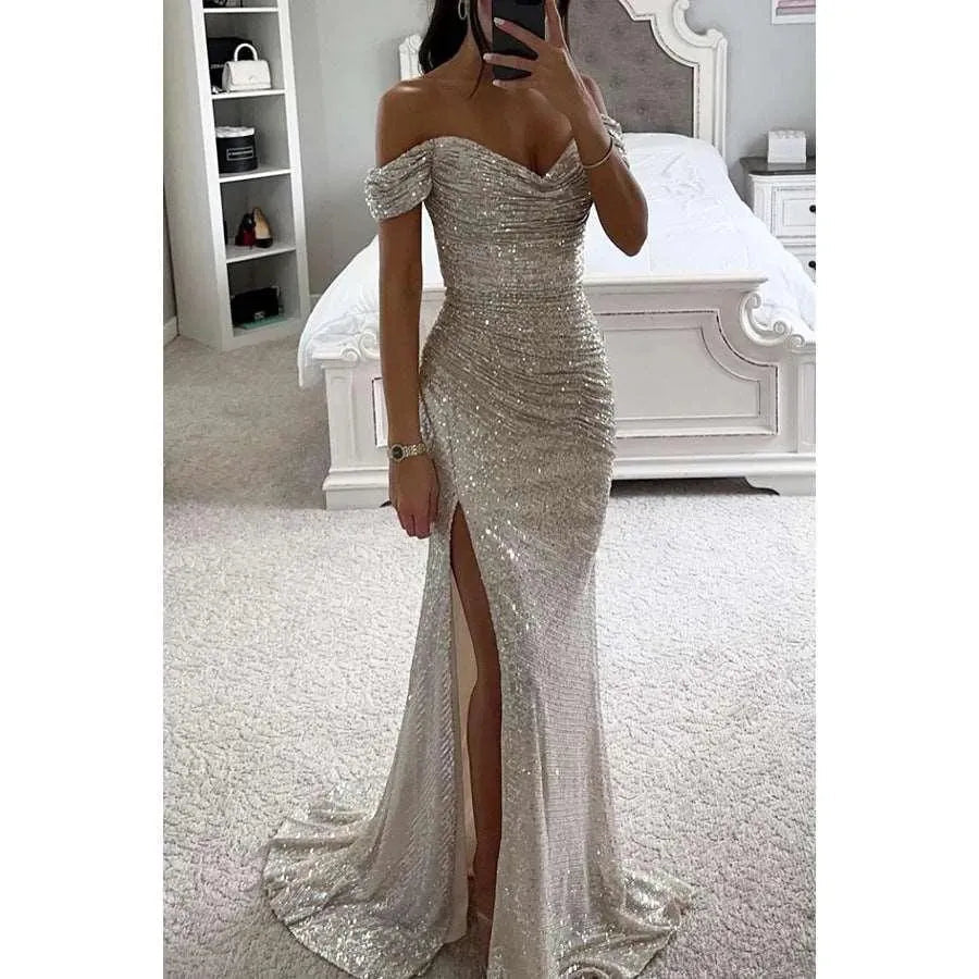 Levoire | Robe à encolure ronde avec des paillettes pour les fêtes Argent