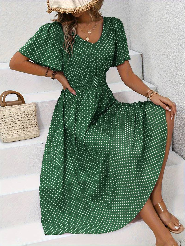Levoire | Robe Courte À Manches Courtes À Imprimé Intégral Pour Le Printemps Et L'Été Vert foncé