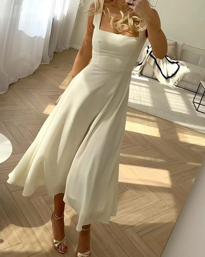 Levoire | Robe élégante en mousseline de soie à encolure carrée et de couleur unie Blanc