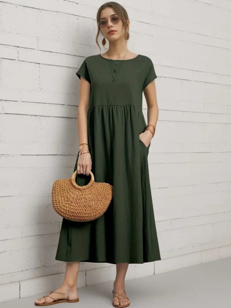 Levoire | Robe À Manches Courtes Pour Femme - Midi Armée verte
