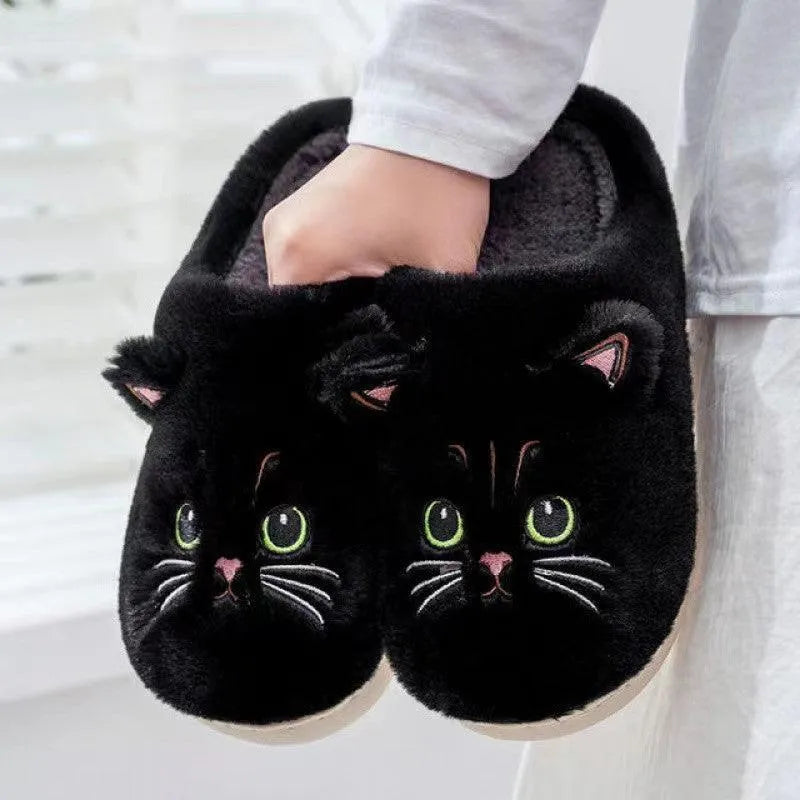 Levoire | Chaussures en peluche avec un chat mignon Noir