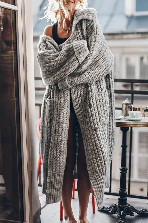 Levoire | Épaissse Gilet Tricoté Long Avec Fermeture À Boutons Et Poches Grande Taille Modèle