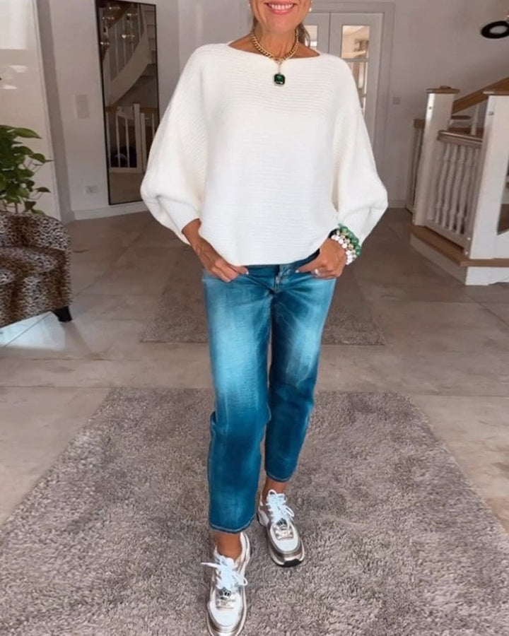 Levoire | Pull Élégant Avec Col Large Et Manches Bouffantes Blanc