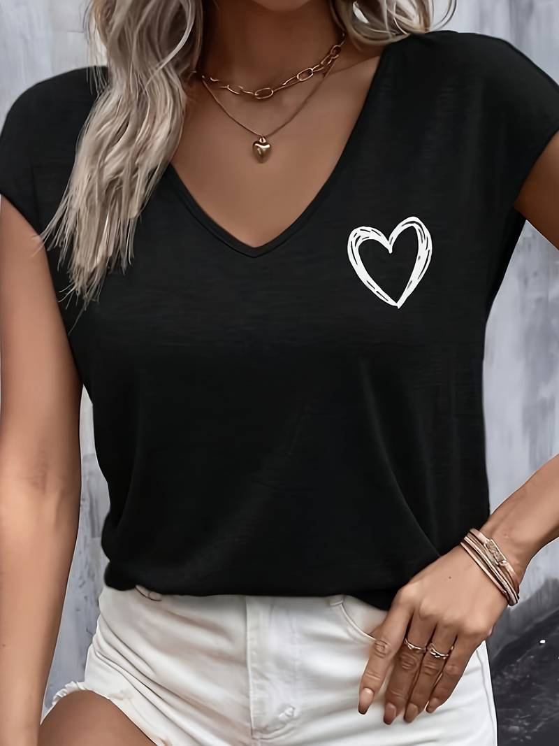 Levoire | T-Shirt Avec Imprimé Cœur Et Décolleté En V