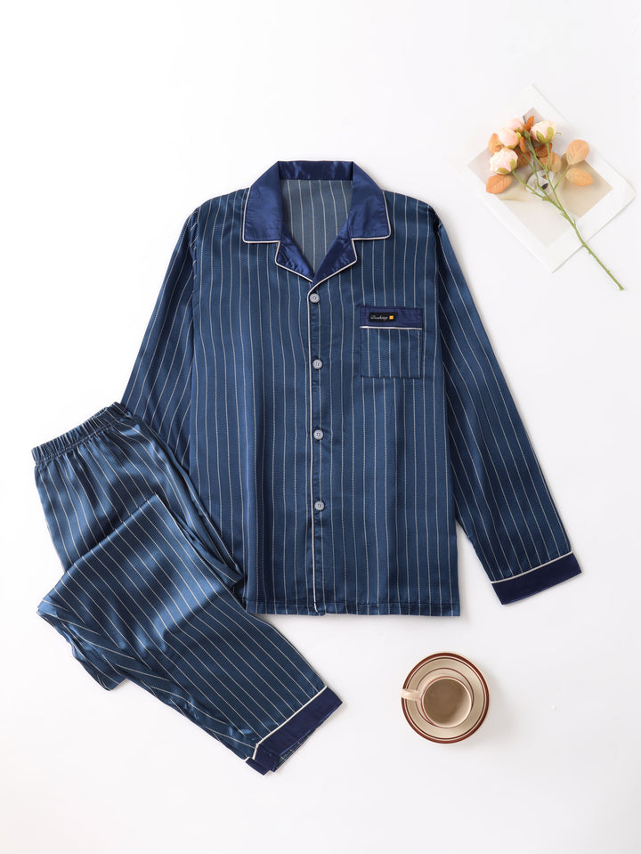 Levoire | Ensemble De Pyjama En Satin Rayé Pour Hommes À Manches Longues