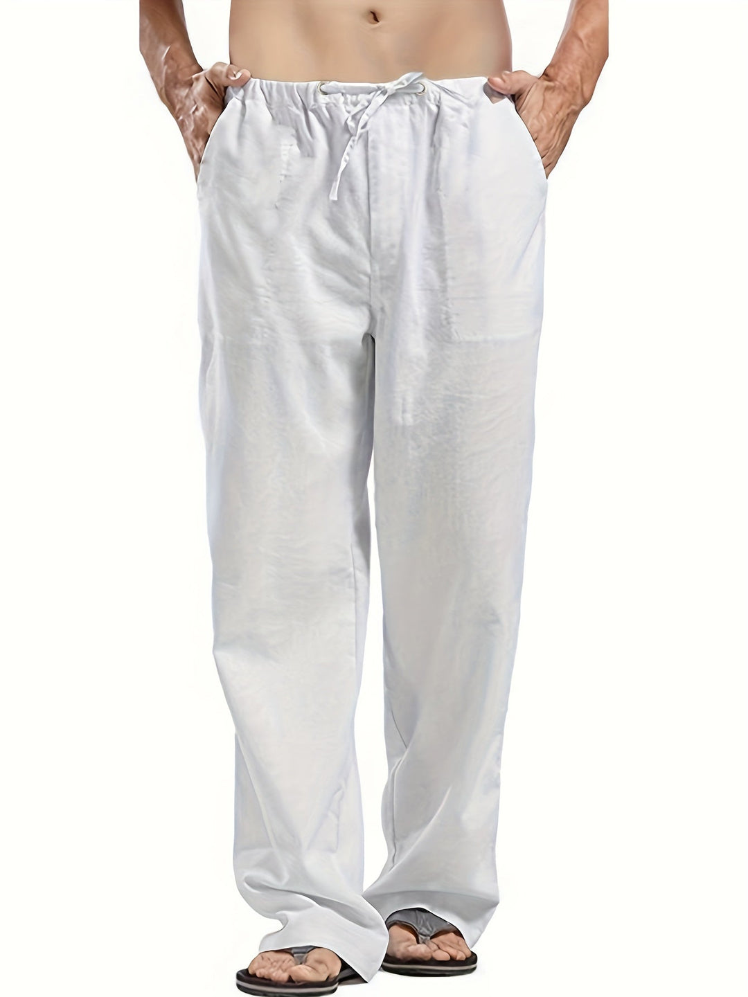 Levoire | Pantalons Pour Hommes En Mélange De Coton Et De Lin Avec Une Taille Élastique Décontractée Blanc